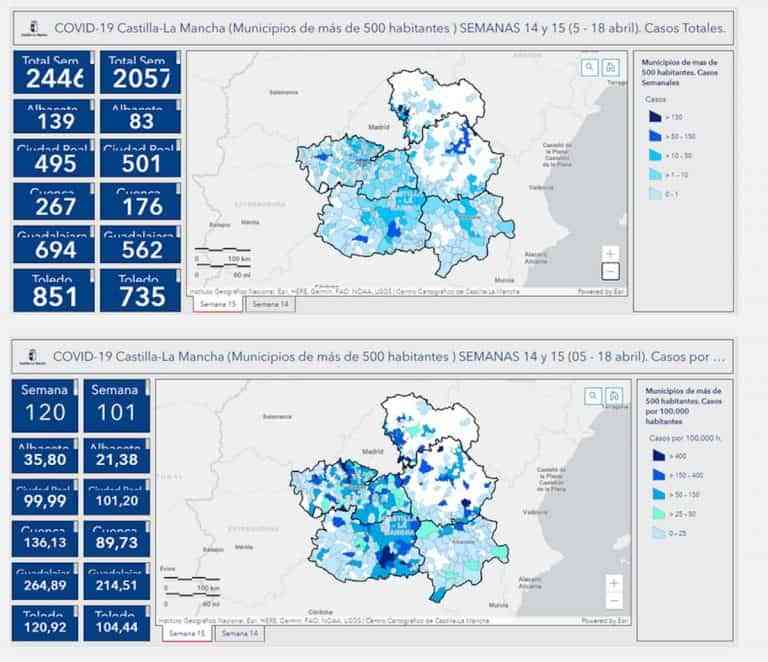 Evolución de la Covid-19 y casos detectados en Miguelturra por semanas. Datos oficiales. Actualizado el 23 de abril