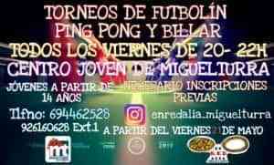 Torneos de futbolín, ping pong y billar en el Centro Joven de Miguelturra este viernes