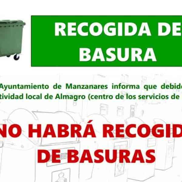 No habrá recogida de basuras la noche del miércoles 4 de agosto al jueves 5 de agosto en Manzanares
