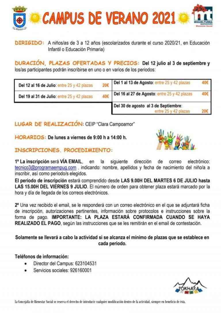 Apertura del plazo para participar en el Campus de Verano 2021 de Miguelturra