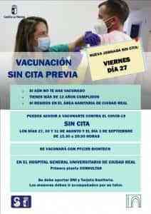 En el HGCR se celebrarán jornadas de vacunación sin cita previa el 27, 30, 31 de agosto y 3 de septiembre