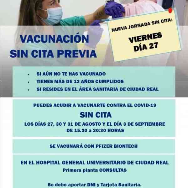 En el HGCR se celebrarán jornadas de vacunación sin cita previa el 27, 30, 31 de agosto y 3 de septiembre