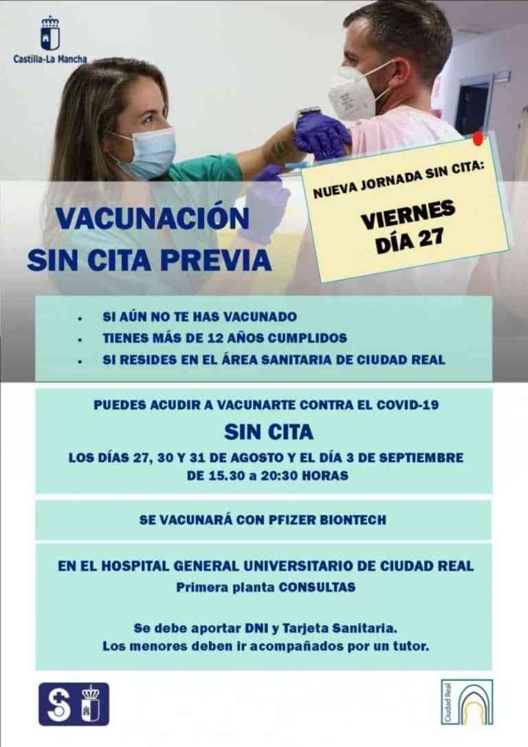 En el HGCR se celebrarán jornadas de vacunación sin cita previa el 27, 30, 31 de agosto y 3 de septiembre