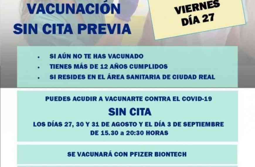 En el HGCR se celebrarán jornadas de vacunación sin cita previa el 27, 30, 31 de agosto y 3 de septiembre