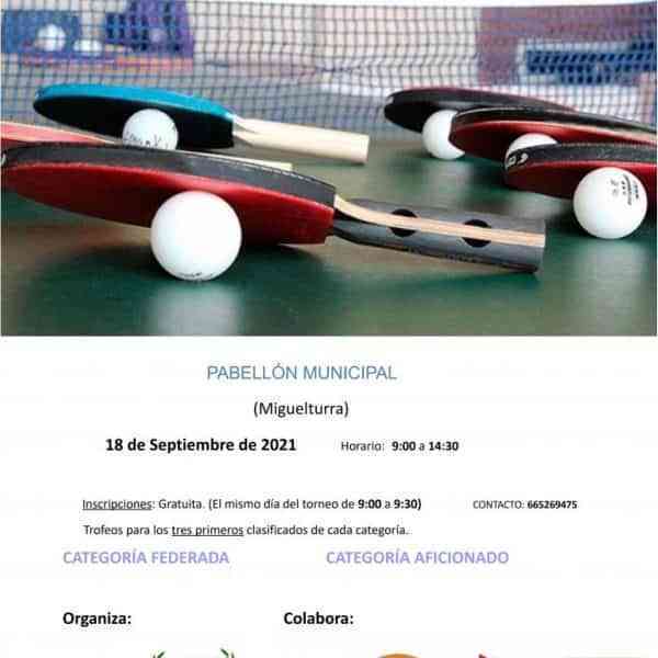 Torneo de tenis de mesa memorial «Emilio Benito” el 18 de septiembre en Miguelturra