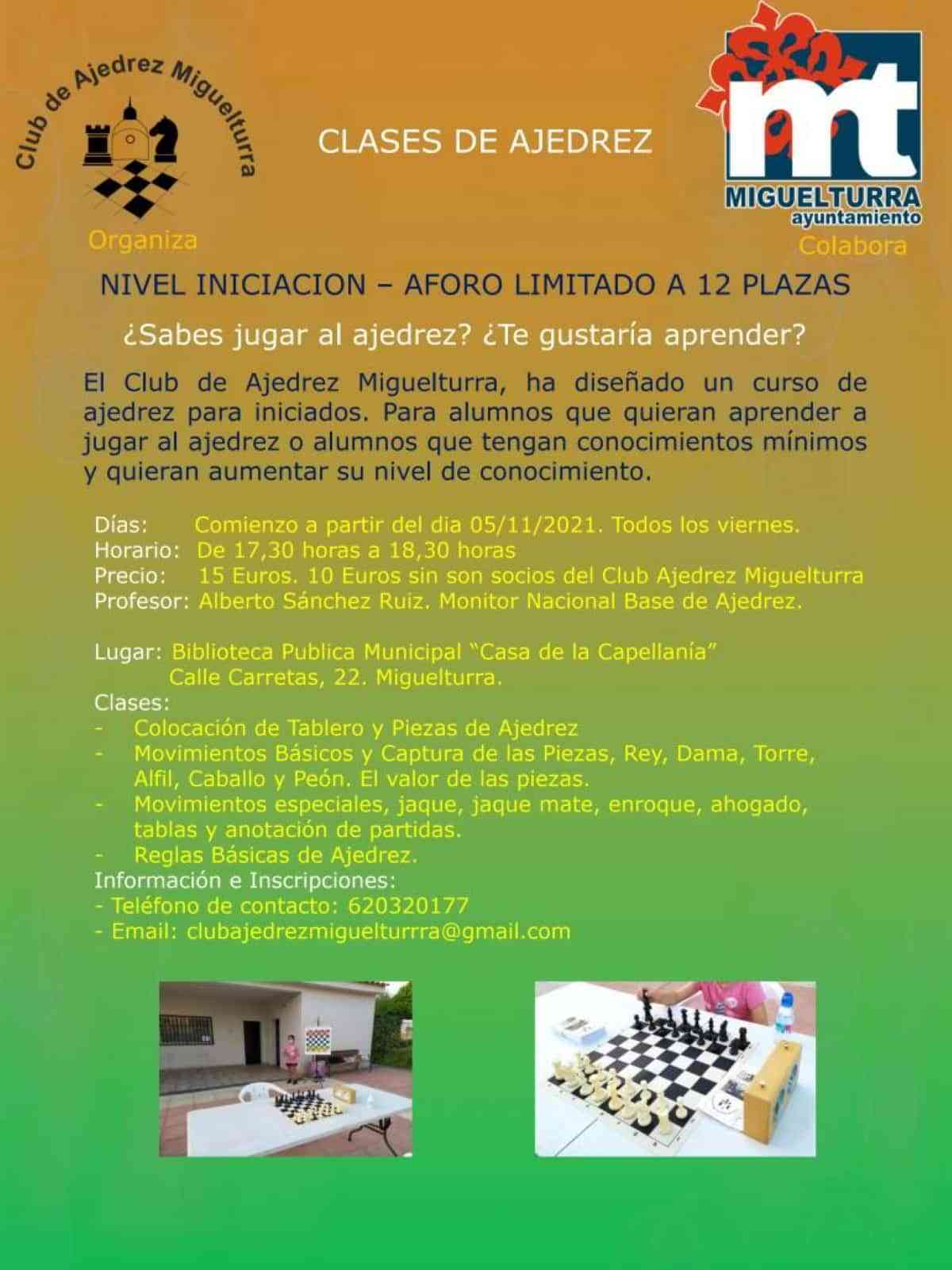 El curso de ajedrez nivel iniciación en Miguelturra abre su plazo de inscripción