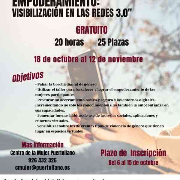 Taller de igualdad digital y visibilización en las redes 3.0 del 18 de octubre al 12 de noviembre en Puertollano