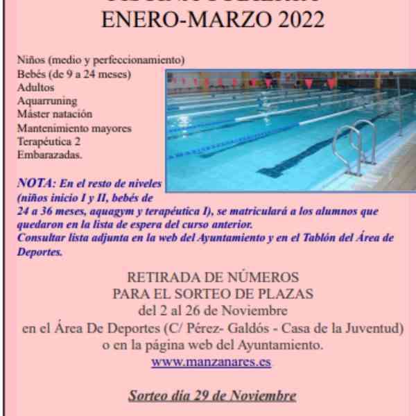 Cursos de natación piscina cubierta de Manzanares enero-marzo 2022
