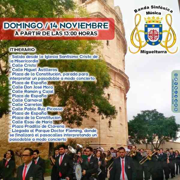 Pasacalles en honor a Santa Cecilia de la Banda Sinfónica de Miguelturra este domingo 14 de noviembre