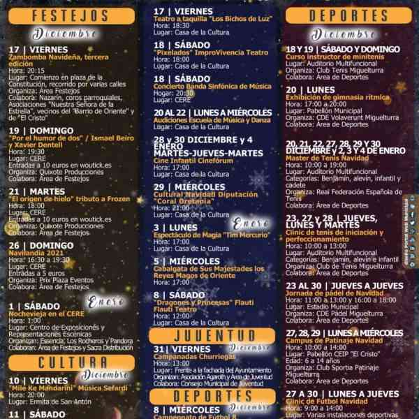 Festejos, cultura y deportes en la programación navideña para este fin de año e inicio del 2022 en Miguelturra