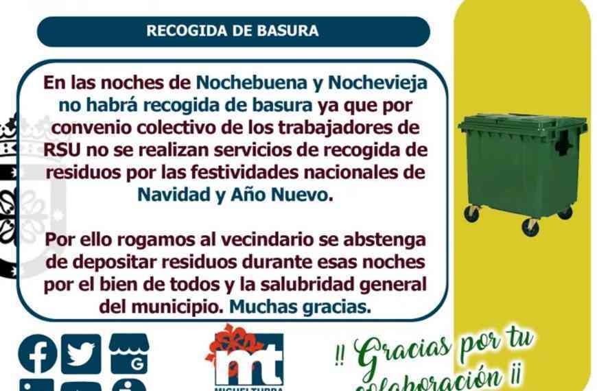 No habrá recogida de basura en Nochevieja 2021 en Miguelturra