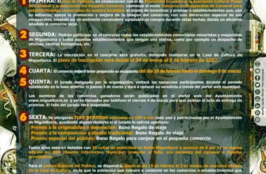 «Concurso de Escaparates del Carnaval» 2022 para establecimientos comerciales de Miguelturra