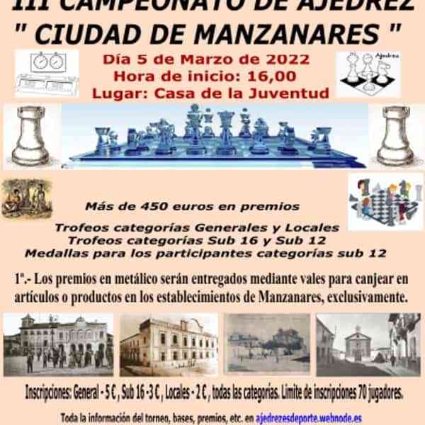 II Campeonato de Ajedrez “Ciudad de Manzanares” el 5 de marzo en la Casa de la Juventud de la localidad