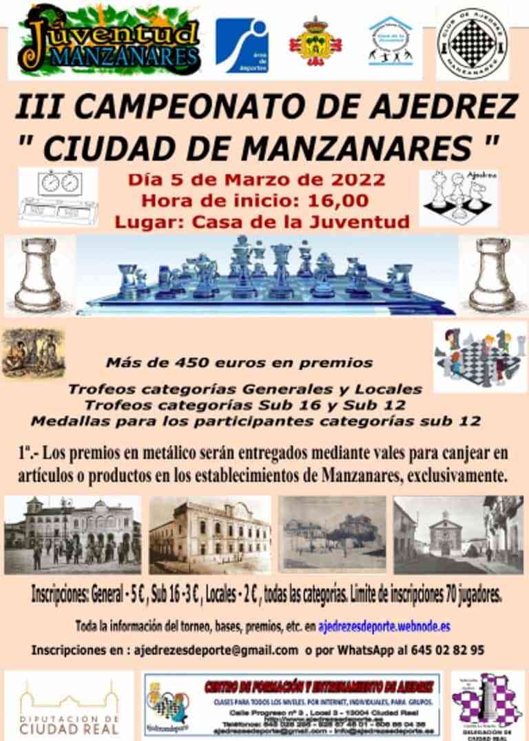 II Campeonato de Ajedrez “Ciudad de Manzanares” el 5 de marzo en la Casa de la Juventud de la localidad