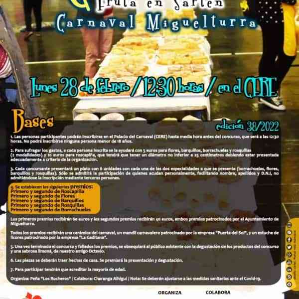 Concurso de Fruta en Sartén del Carnaval 2022 de Miguelturra  se celebrará el lunes 28 de febrero
