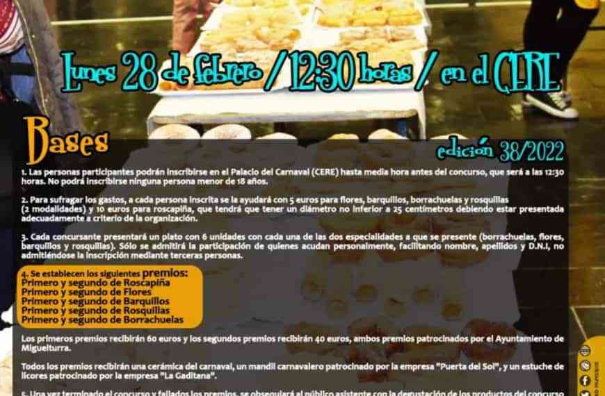 Concurso de Fruta en Sartén del Carnaval 2022 de Miguelturra  se celebrará el lunes 28 de febrero