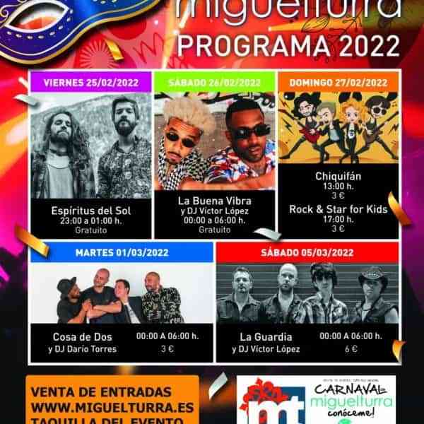 Venta de entradas para asistir a los eventos musicales del Carnaval 2022 de Miguelturra