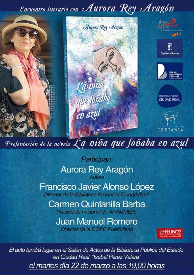 Aurora Rey tendrá un encuentro con sus lectores en la Biblioteca Pública de Ciudad Real y en Almodóvar del Campo será nombrada Banco Literario 2022