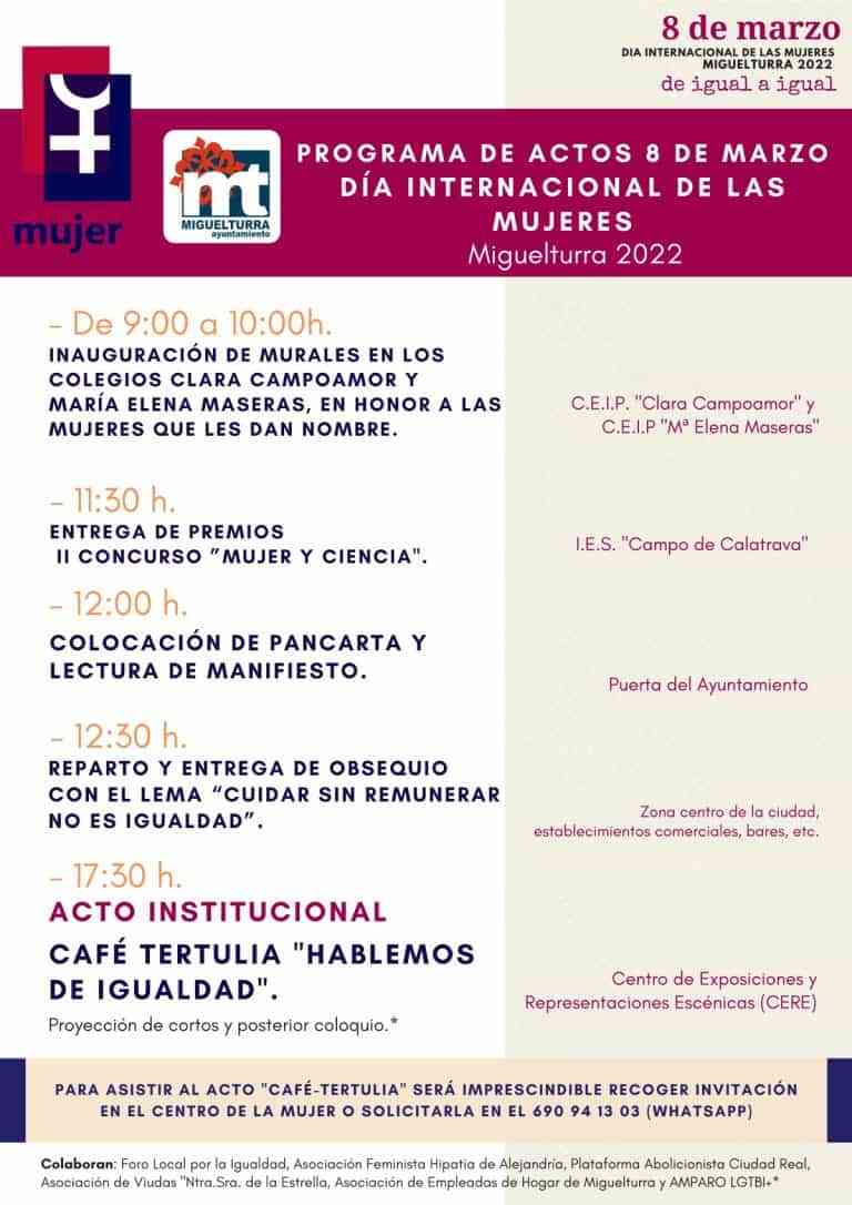 Programa de actos conmemorativos del 8 de marzo Día Internacional de la Mujer en Miguelturra