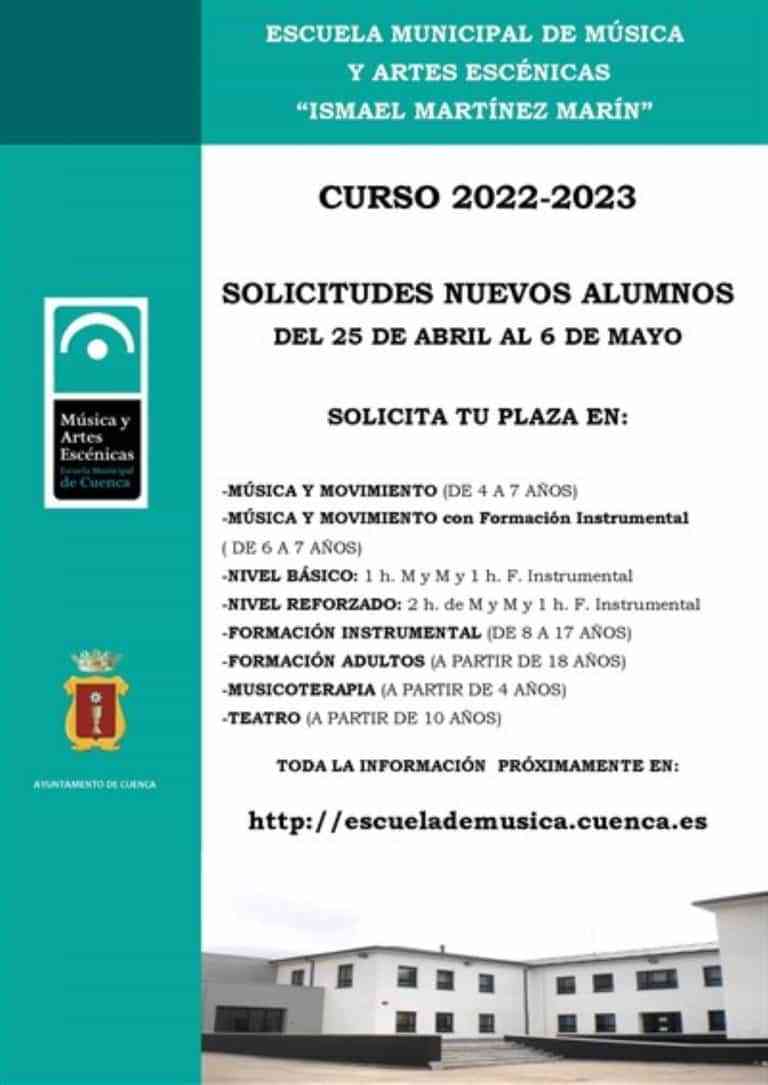 Plazo de admisión de nuevos alumnos de la Escuela Municipal de Música y Artes Escénicas de Cuenca