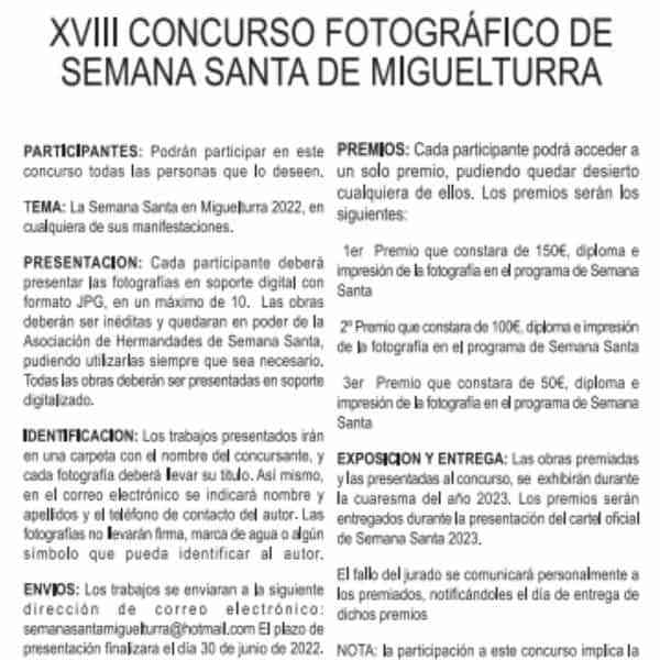 XVIII Concurso Fotográfico de Semana Santa 2022 de Miguelturra
