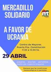 Mercadillo solidario a favor de Ucrania el 29 de abril en la Plaza de la Constitución de Miguelturra