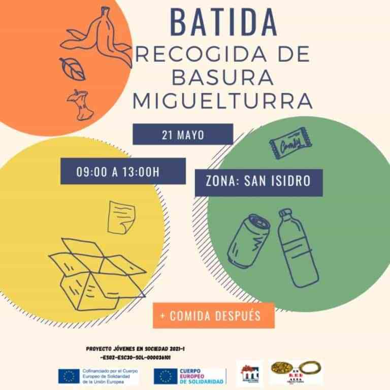 Jornada especial de batida y recogida de basura en la zona de San Isidro en Miguelturra el 21 de mayo organizada por Enredalia