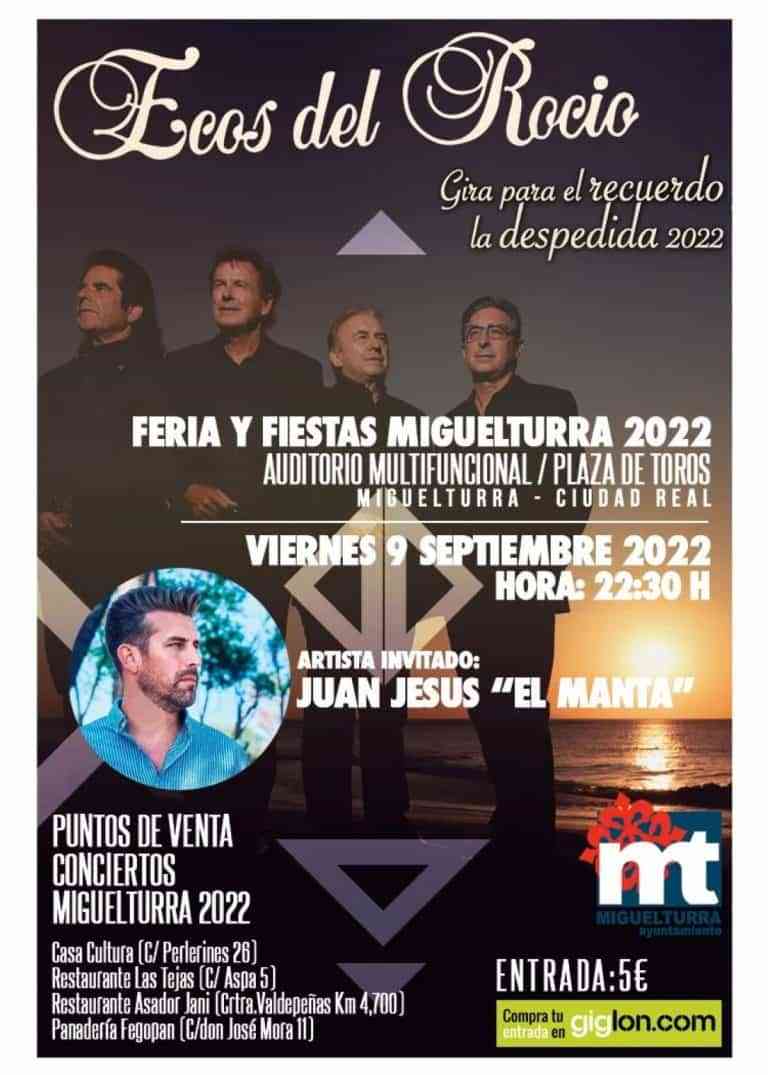 Concierto de “Ecos del Rocío” y el artista invitado “El Manta” en Miguelturra el viernes 9 de septiembre