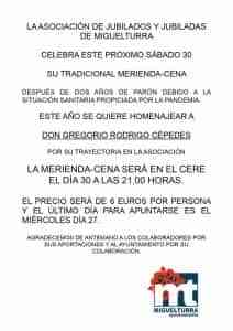 Este sábado 30 de julio será la tradicional merienda-cena de la Asociación de Jubilados y Jubiladas de Miguelturra