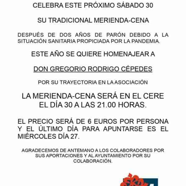 Este sábado 30 de julio será la tradicional merienda-cena de la Asociación de Jubilados y Jubiladas de Miguelturra