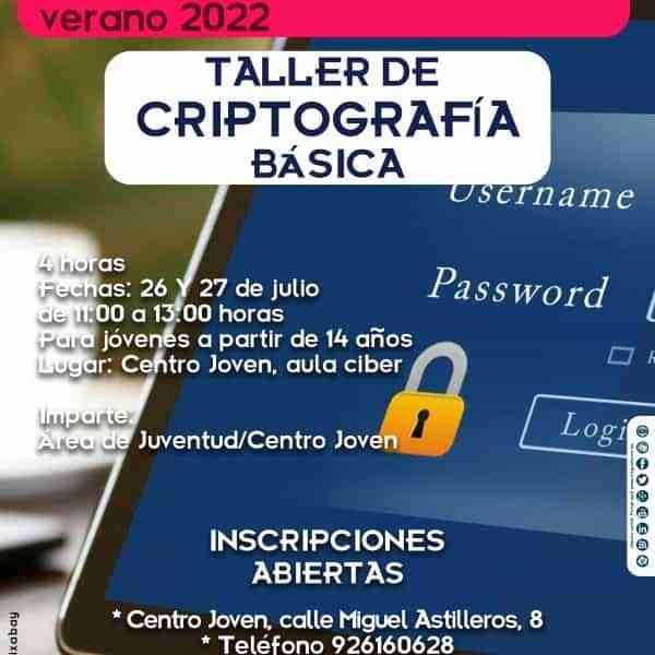 Taller de criptografía básica gratuito el 26 y 27 de julio en el Centro Joven de Miguelturra