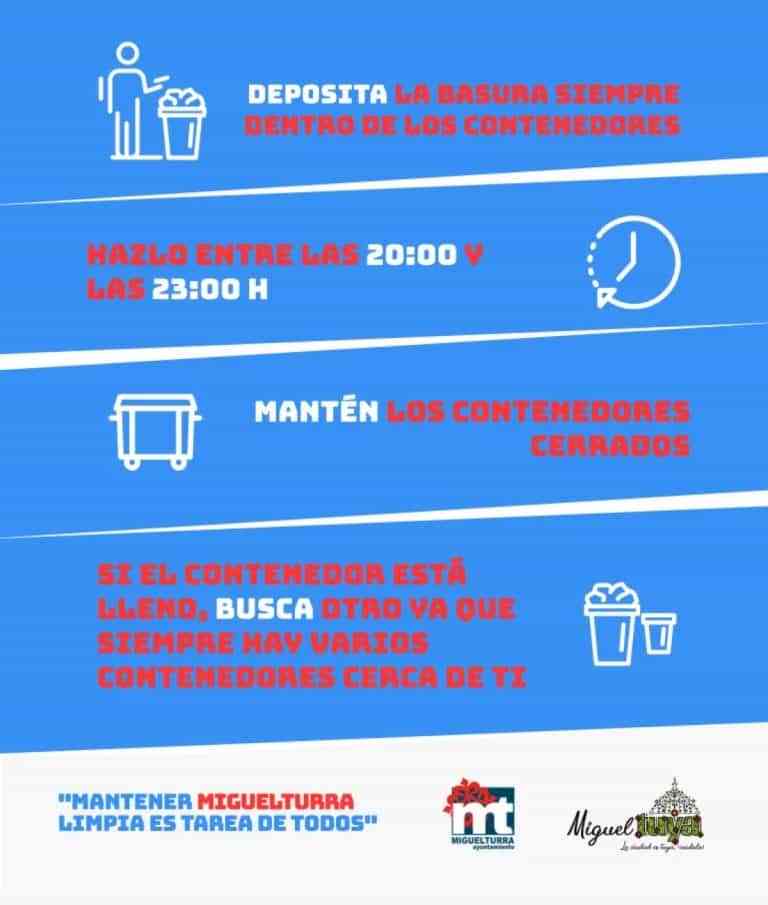 Se realizará  la recogida de basuras en festivos durante el período entre el 1 de julio y el 30 de septiembre en Miguelturra