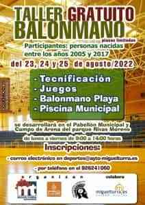 Taller gratuito de Balonmano en Miguelturra los días 23, 24 y 25 de agosto de 9 a 14 horas en el Pabellón Municipal de Deportes