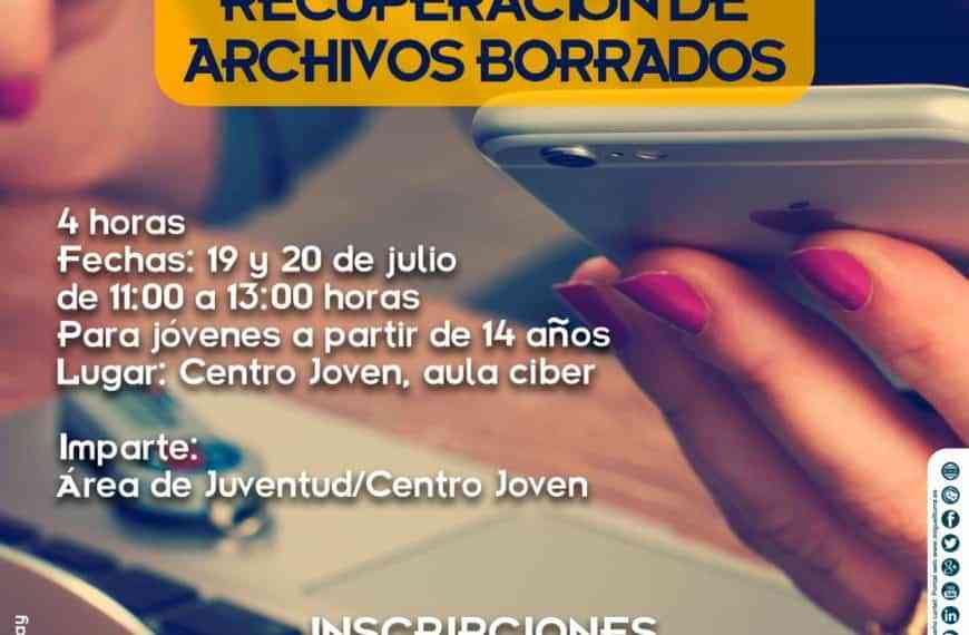 Taller gratuito de Recuperación de Archivos Borrados en el Centro Joven de Miguelturra el 19 y 20 de julio de 2022