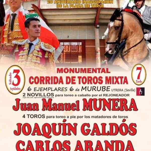 Monumental corrida de toros por el 20 aniversario de la Plaza de Toros de Miguelturra el 3 de septiembre