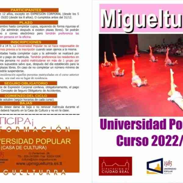 Programa de actividades e inscripciones en la Universidad Popular de Miguelturra para el curso 2022/2023