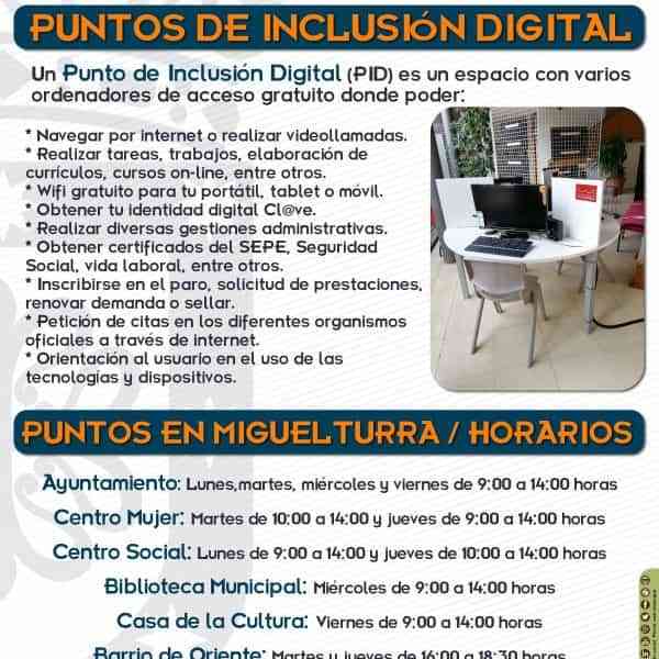 Puntos de Inclusión Digital en Miguelturra y horarios de atención