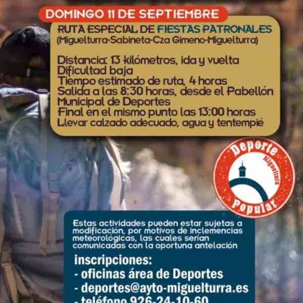 Ruta senderista especial Feria y Fiestas «Paseando por Miguelturra» el domingo 11 de septiembre