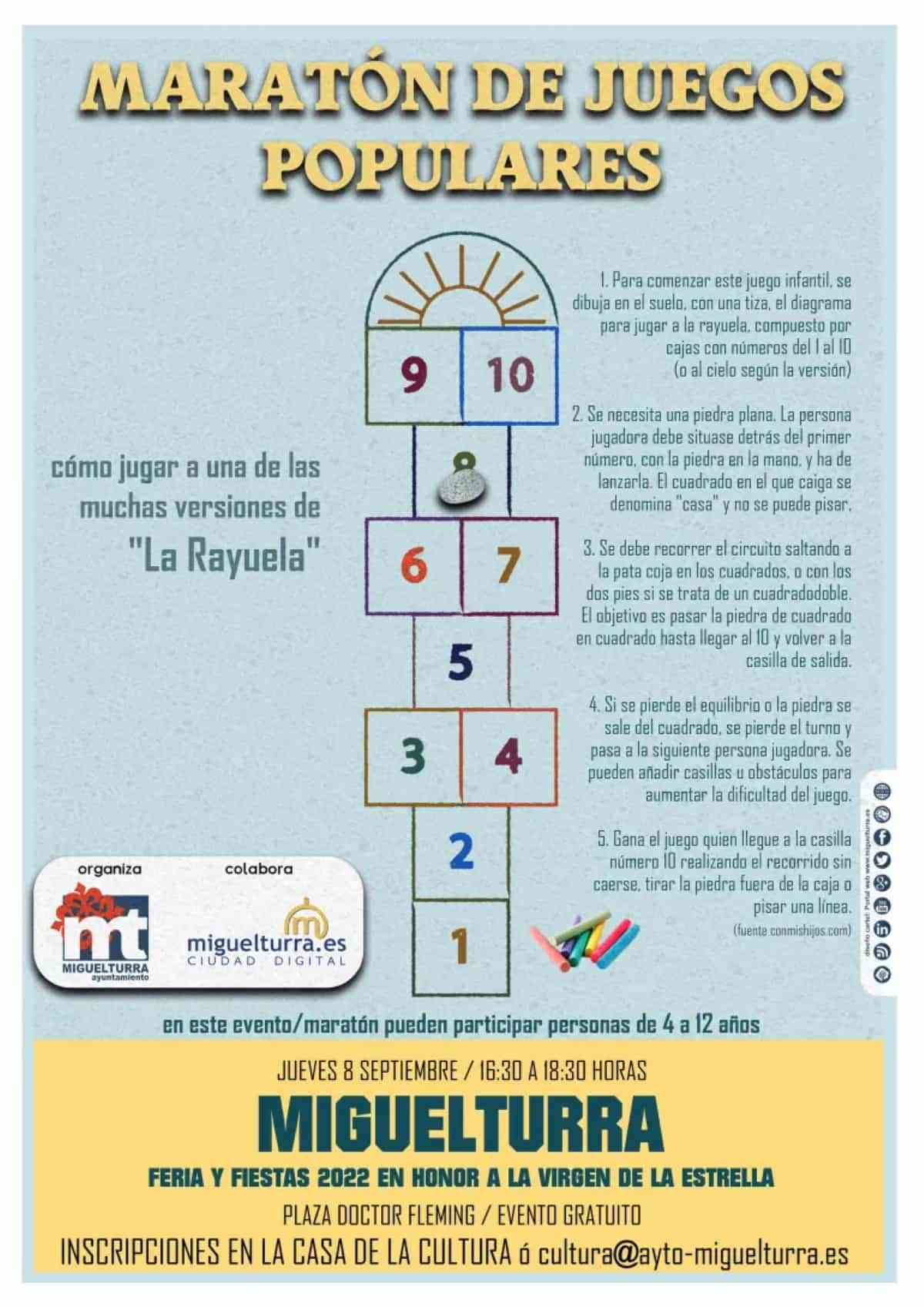 Maratón de Juegos Populares gratuita el 8 de septiembre en Miguelturra para niños y niñas de 4 a 12 años