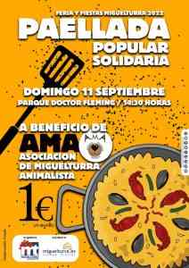 Gran paellada solidaria a beneficio de la Asociación AMA Animalista este domingo 11 de septiembre dentro de la Feria y Fiestas de Miguelturra