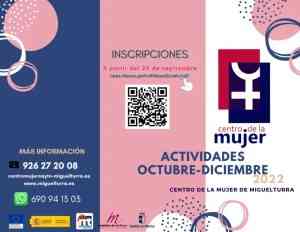 Programación de actividades del Centro de la Mujer de Miguelturra para el último trimestre del año 2022