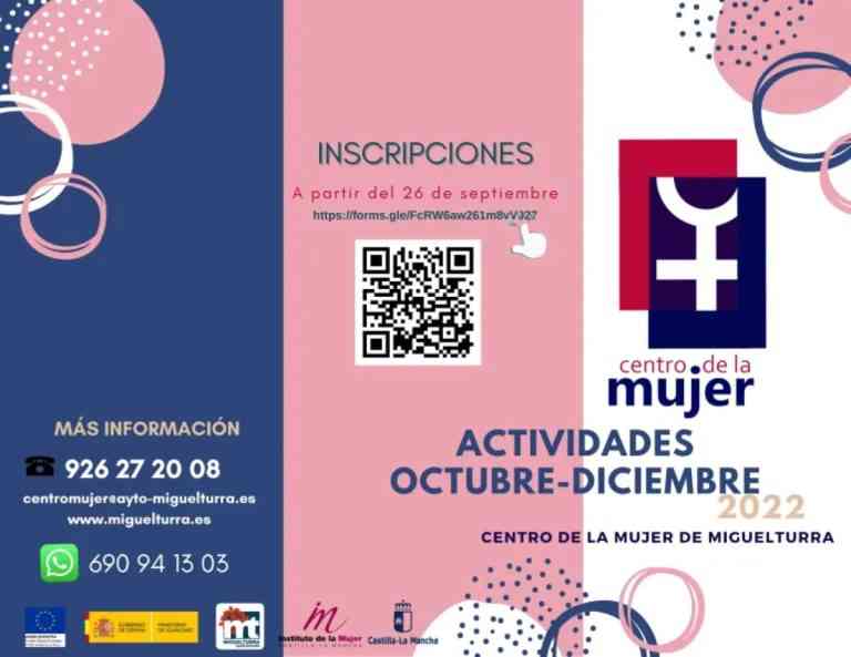 Programación de actividades del Centro de la Mujer de Miguelturra para el último trimestre del año 2022