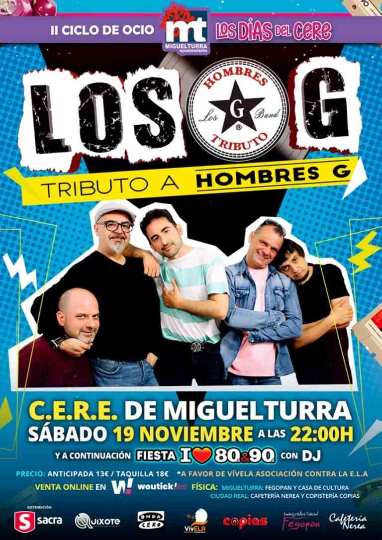 Concierto homenaje solidario tributo a los Hombres G en el CERE de Miguelturra el 19 de noviembre a las 10 de la noche