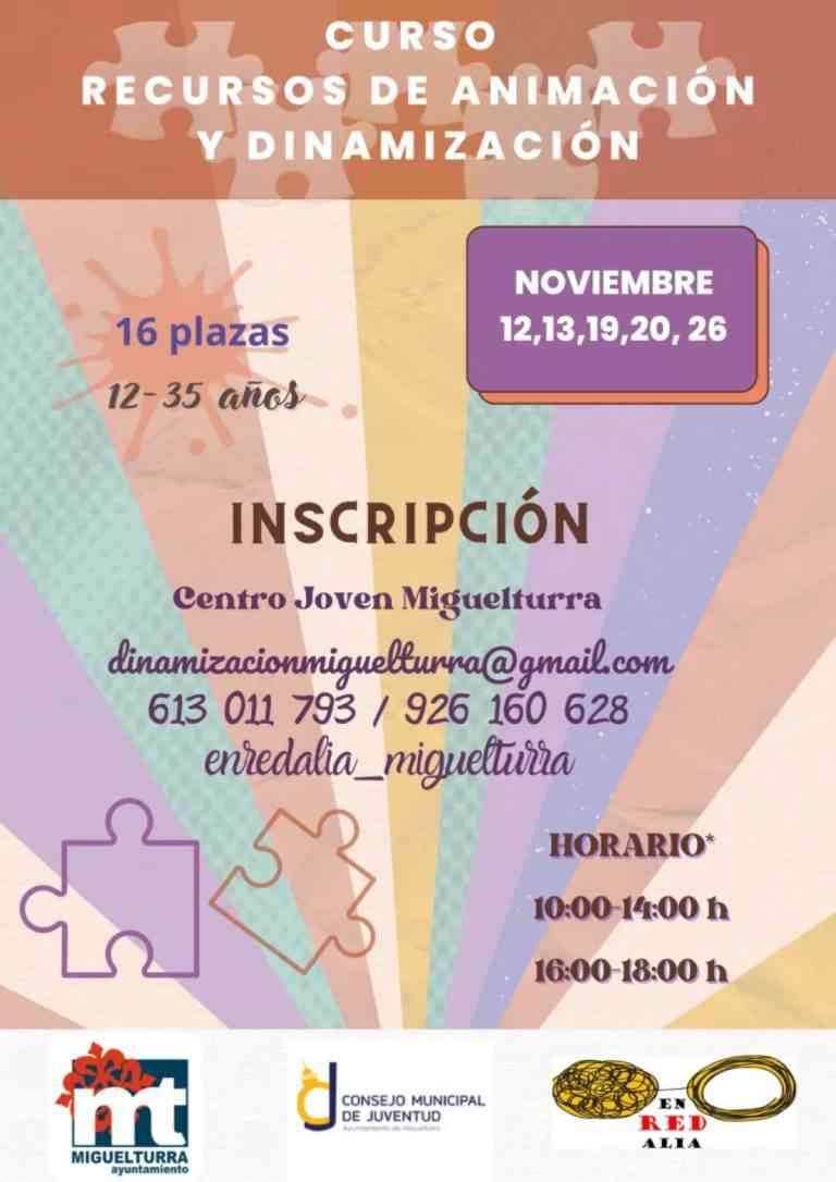Curso gratuito de recursos de animación y dinamización para jóvenes de 12 a 35 años de Miguelturra