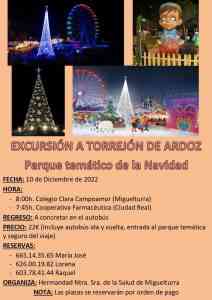 Un viaje excursión al parque temático de Navidad de Torrejón de Ardoz organiza la  Hermandad de Nuestra Señora de la Salud de Miguelturra para el 10 de diciembre