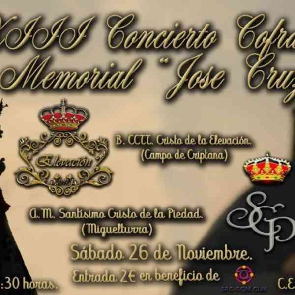XIII Concierto Cofrade «Memorial José Cruz» el 26 de noviembre en el CERE de Miguelturra evento benéfico que iniciará a las 20:30 horas