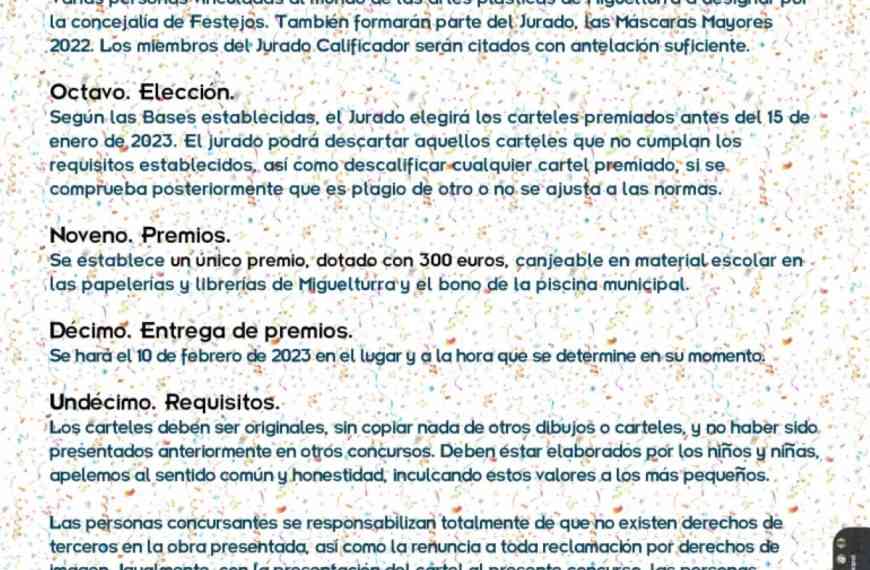 Bases del Concurso Cartel «Carnaval Infantil» de Miguelturra 2023