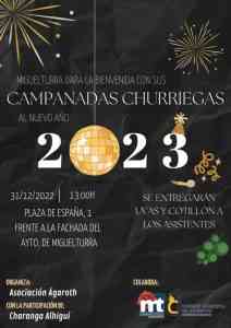 Las Campanadas Churriegas 2023, a partir de la 1 de la tarde frente a las puertas del ayuntamiento de Miguelturra  el 31 de diciembre de 2022
