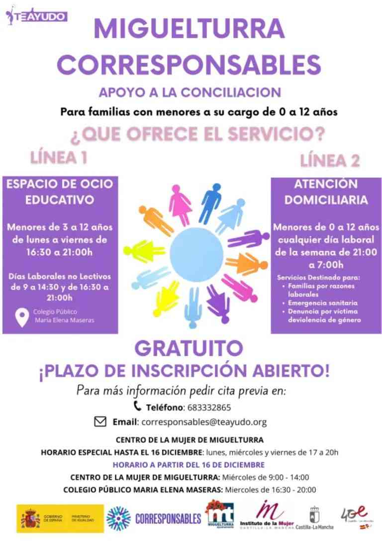 Ya está abierto el plazo de inscripción gratuito para el Plan Corresponsables para todas las familias de Miguelturra