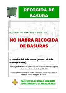 No habrá recogida de basuras en Manzanares la noche del jueves 5 al viernes 6 de enero por las fiestas